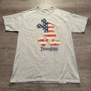 Disneyland Mickey Mouse Shirt Mens Medium Gray American Flag Tee Vintage Graphic